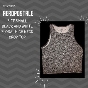 Black and white floral high next crop top